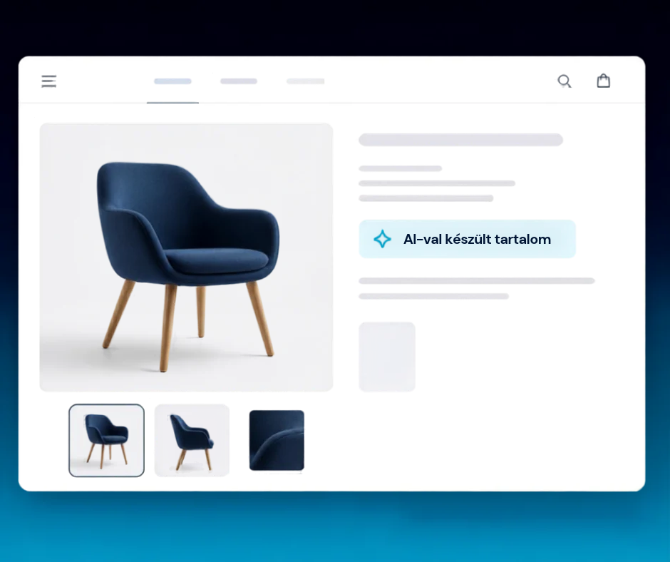 chatbot-ablak vagy AI-jelölés/címke egy webshop felületén, a transzparencia-kötelezettséget szemléltetve